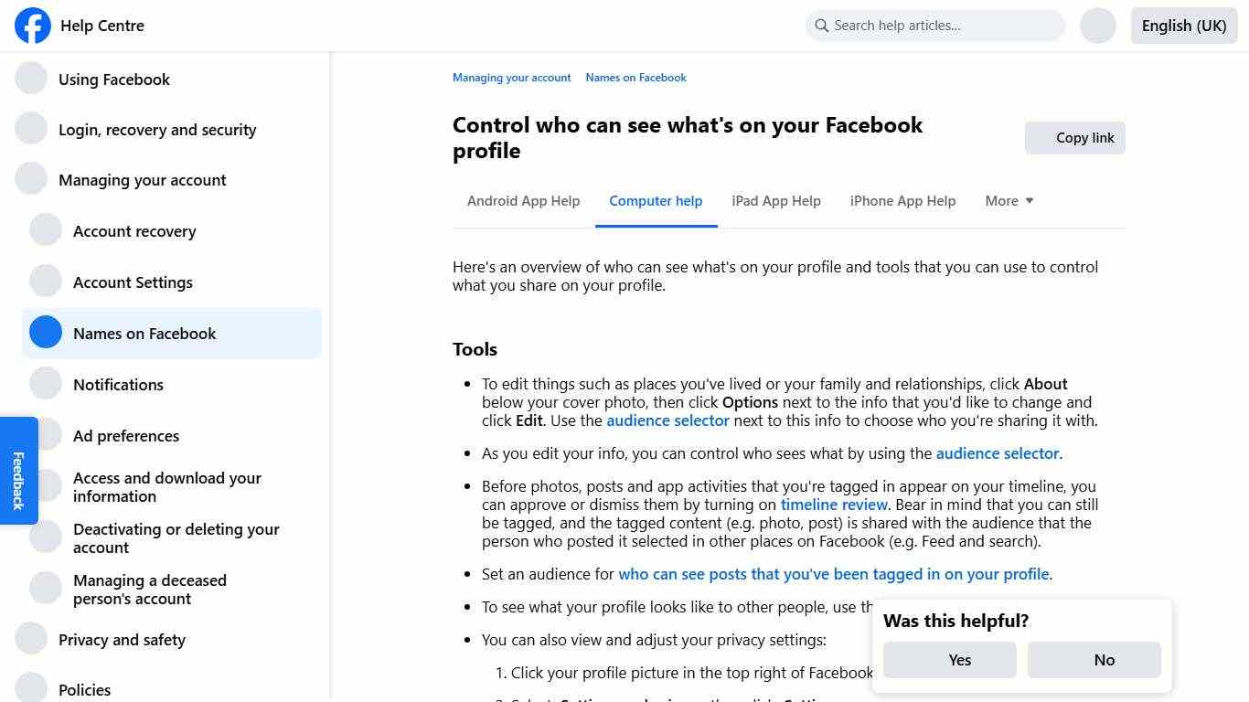 Control who can see what's on your Facebook profile Facebook Help Centre
